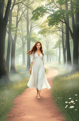 A serene depiction of an introverted woman's soul journey, illustrating a tranquil landscape that reflects inner peace