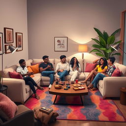 An inviting hangout scene titled 'Untitled HangOut' set in a cozy, modern living room