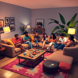 An inviting hangout scene titled 'Untitled HangOut' set in a cozy, modern living room