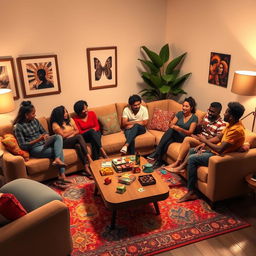 An inviting hangout scene titled 'Untitled HangOut' set in a cozy, modern living room