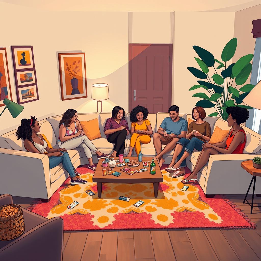 An inviting hangout scene titled 'Untitled HangOut' set in a cozy, modern living room