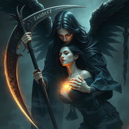 A mesmerizing portrayal of Azrael, the angel of death, in the act of taking the soul of a woman
