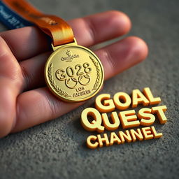 A stunning image of an Olympic gold medal lying on a surface, the size of a human hand