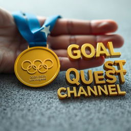 A stunning image of an Olympic gold medal lying on a surface, the size of a human hand