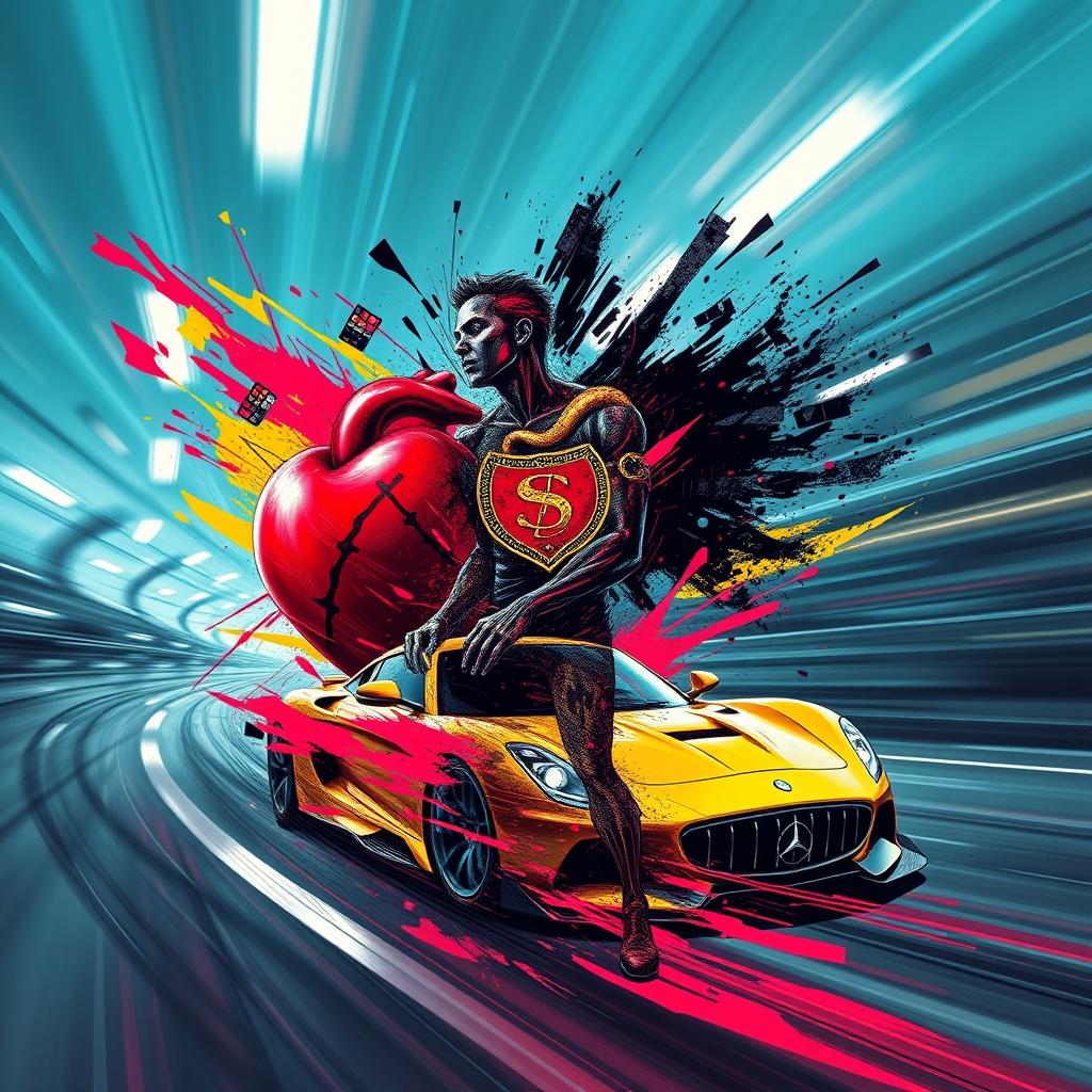 A dynamic and abstract representation of a music track, symbolizing a transition from the past to the future