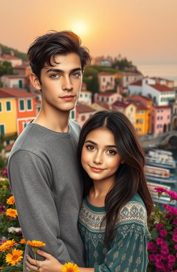 A romantic scene set in a charming small village reminiscent of the Cinque Terre in Italy