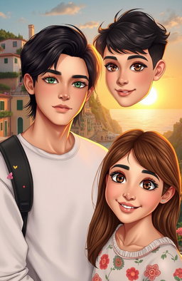 A romantic scene set in a charming small village reminiscent of the Cinque Terre in Italy