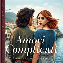 A captivating book cover for a novel titled 'Amori Complicati' in Italian, featuring two teenagers in a romantic setting