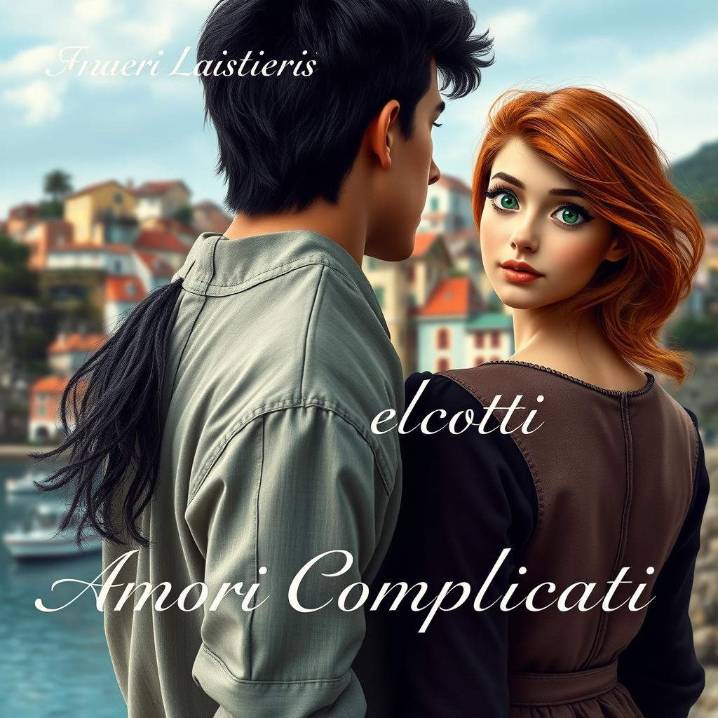 A captivating book cover for a novel titled 'Amori Complicati' in Italian, featuring two teenagers in a romantic setting