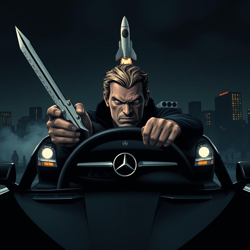 A dark and intense cover design featuring a character with an angry, tense expression, gripping a sharp object resembling a key