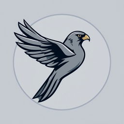 A sleek and modern logo design featuring a stylized gray falcon in flight