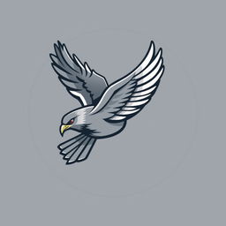 A sleek and modern logo design featuring a stylized gray falcon in flight