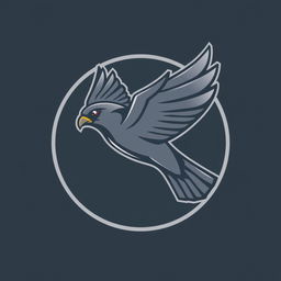 A sleek and modern logo design featuring a stylized gray falcon in flight