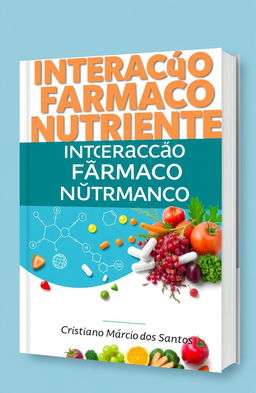 A modern book cover design with the theme 'Interação Fármaco Nutriente'