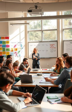 A vibrant university classroom setting for teaching English as a Foreign Language (TEFL)