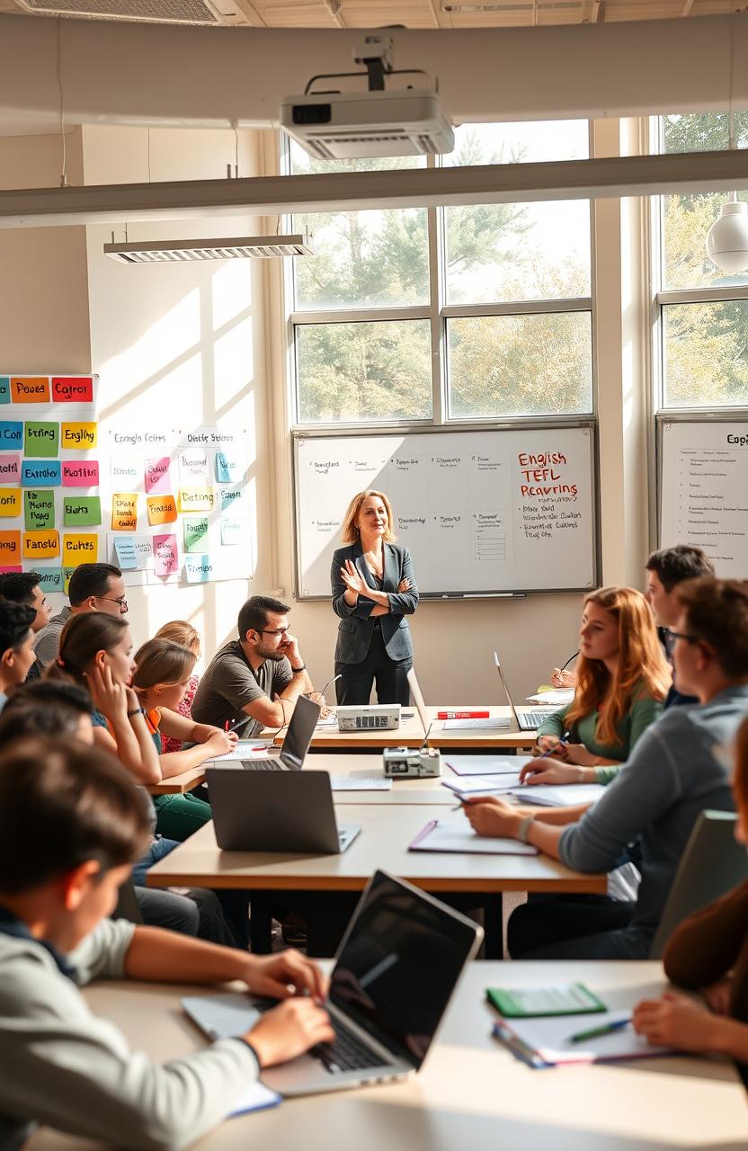 A vibrant university classroom setting for teaching English as a Foreign Language (TEFL)