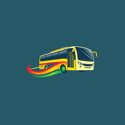 A vibrant logo design featuring a stylized bus in motion, surrounded by a dynamic trail of colors: red, yellow, and green flowing elegantly to represent movement and energy