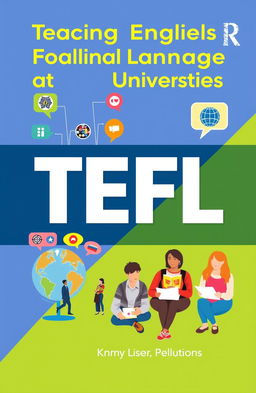 A visually appealing cover design for a TEFL (Teaching English as a Foreign Language) textbook aimed at university students