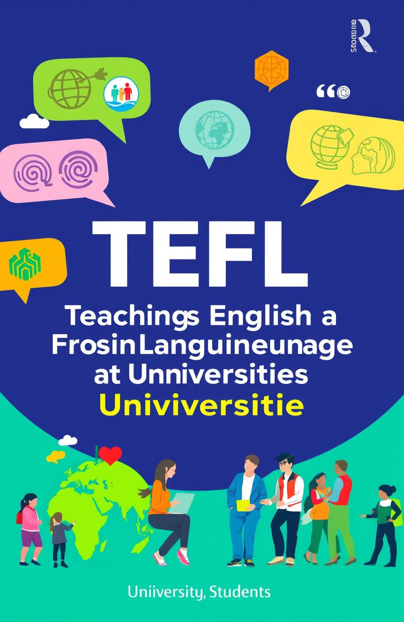 A visually appealing cover design for a TEFL (Teaching English as a Foreign Language) textbook aimed at university students