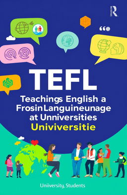 A visually appealing cover design for a TEFL (Teaching English as a Foreign Language) textbook aimed at university students