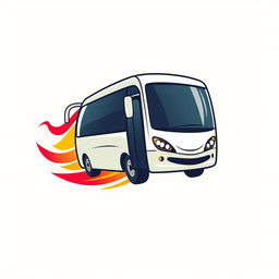 A vibrant logo featuring a stylized bus in motion, leaving behind a dynamic trail of red, yellow, and green colors