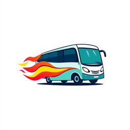 A vibrant logo featuring a stylized bus in motion, leaving behind a dynamic trail of red, yellow, and green colors