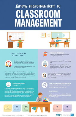 A visually engaging infographic that illustrates the importance of classroom management, featuring key elements like organization, positive student-teacher relationships, and effective communication