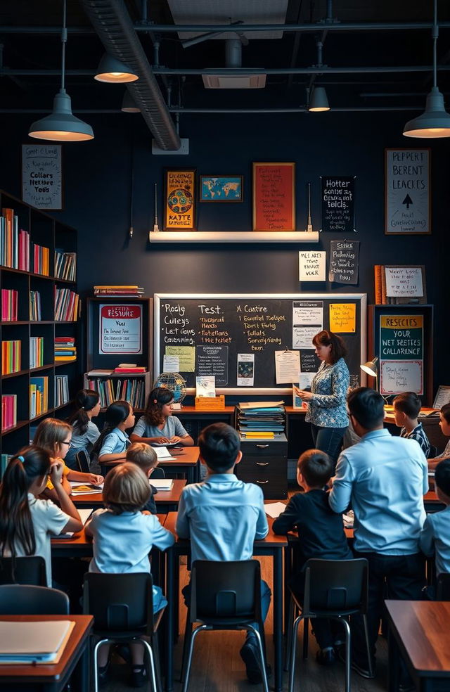 A visually engaging classroom scene highlighting its importance, filled with students actively participating in lessons, teachers guiding discussions, and various learning materials