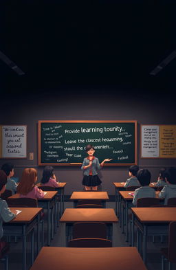 A dark-themed illustration that emphasizes the importance of classrooms and effective classroom management