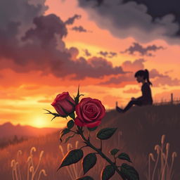 A beautifully illustrated book cover showcasing a sunset scene with warm and soft tones of orange, pink, and lilac, contrasted against dark, ominous clouds hinting at an approaching storm, symbolizing both sadness and hope