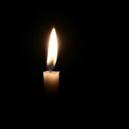 A single candle glowing bright in complete darkness, casting warm, soft light that illuminates the surrounding shadows