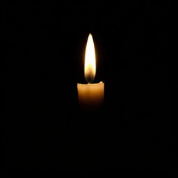 A single candle glowing bright in complete darkness, casting warm, soft light that illuminates the surrounding shadows