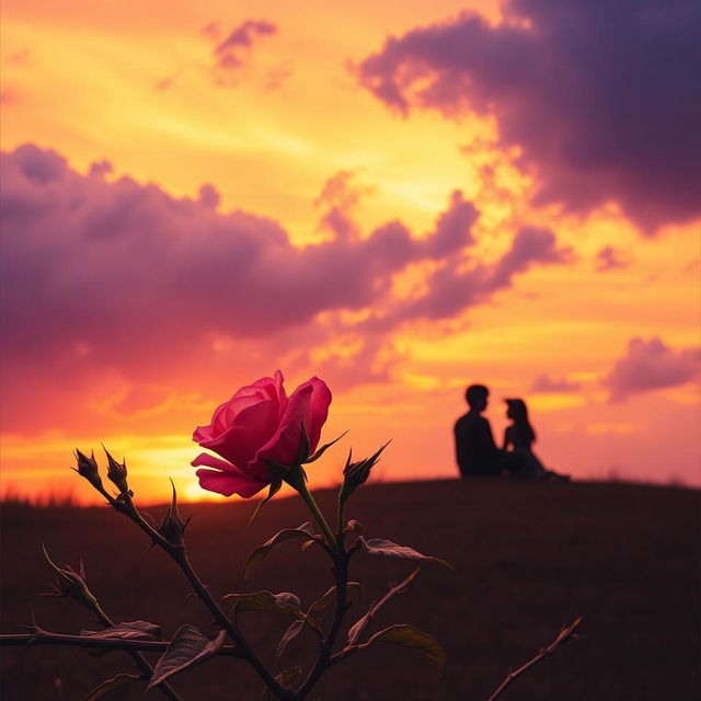 A stunning book cover depicting a sunset scene with warm and soft hues of orange, pink, and lilac, contrasted by dark, ominous clouds signaling an impending storm, representing both sadness and hope