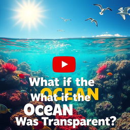 A captivating YouTube thumbnail illustrating a transparent ocean revealing stunning underwater scenery
