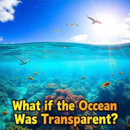 A captivating YouTube thumbnail illustrating a transparent ocean revealing stunning underwater scenery