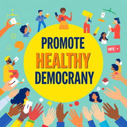 A vibrant digital poster promoting healthy democratic activities