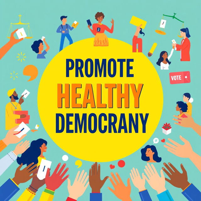 A vibrant digital poster promoting healthy democratic activities