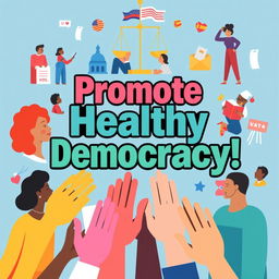 A vibrant digital poster promoting healthy democratic activities