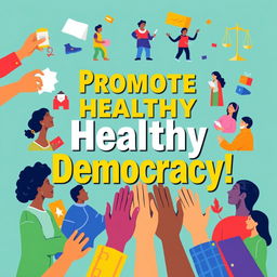 A vibrant digital poster promoting healthy democratic activities