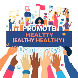 A vibrant digital poster promoting healthy democratic activities