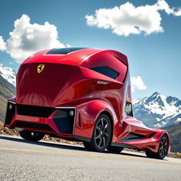 A sleek, modern Ferrari-branded truck, showcasing the iconic red color and stylish design elements typical of Ferrari vehicles