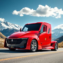 A sleek, modern Ferrari-branded truck, showcasing the iconic red color and stylish design elements typical of Ferrari vehicles