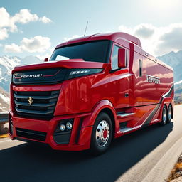 A sleek, modern Ferrari-branded truck, showcasing the iconic red color and stylish design elements typical of Ferrari vehicles
