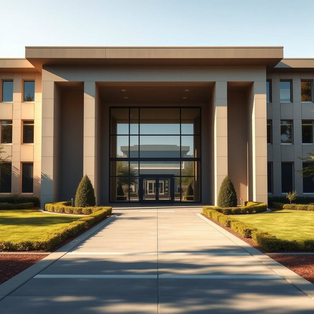 The entrance of a university reminiscent of the school from 'Extraordinary You', capturing an elegant and modern architectural style