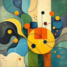 An abstract artwork that vividly showcases the principles of balance, rhythm, harmony, movement, variety, and proportion
