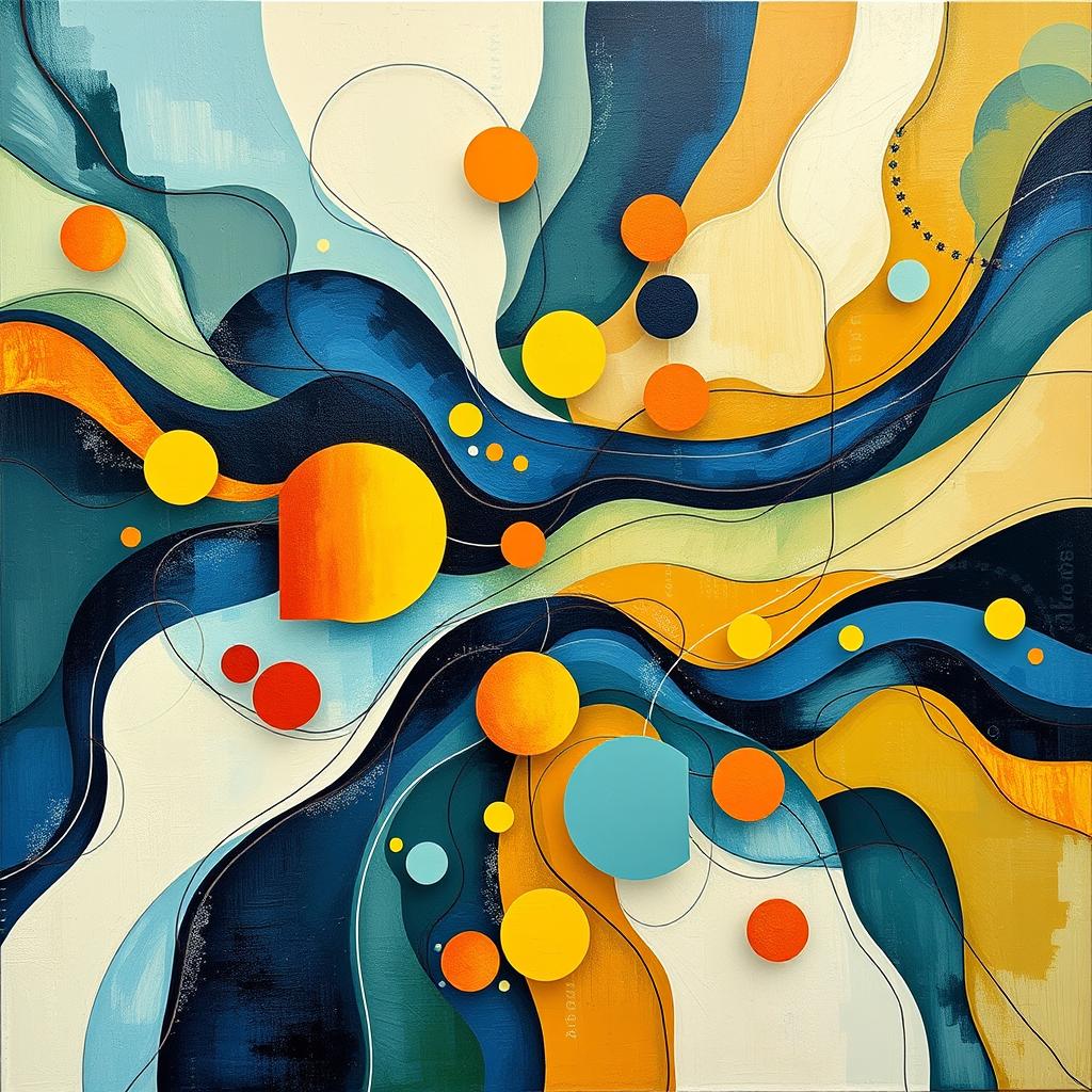 An abstract artwork that vividly showcases the principles of balance, rhythm, harmony, movement, variety, and proportion