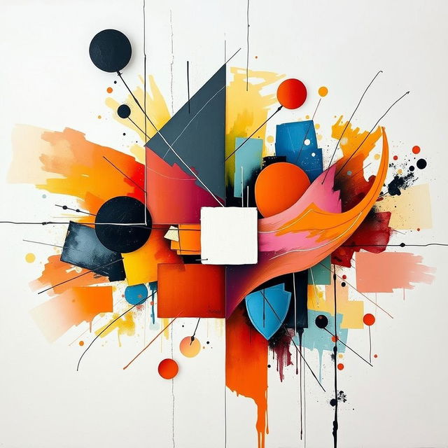 An abstract artwork showcasing the principles of balance, rhythm, harmony, movement, variety, and proportion