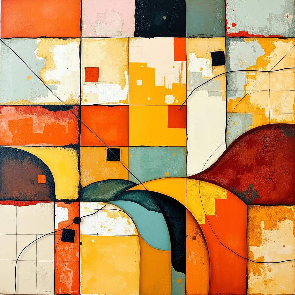 An abstract artwork showcasing the principles of balance, rhythm, harmony, movement, variety, and proportion