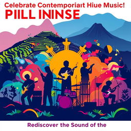 A vibrant and colorful poster showcasing the rich and diverse landscape of contemporary Philippine music