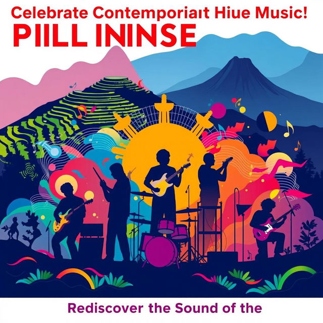 A vibrant and colorful poster showcasing the rich and diverse landscape of contemporary Philippine music